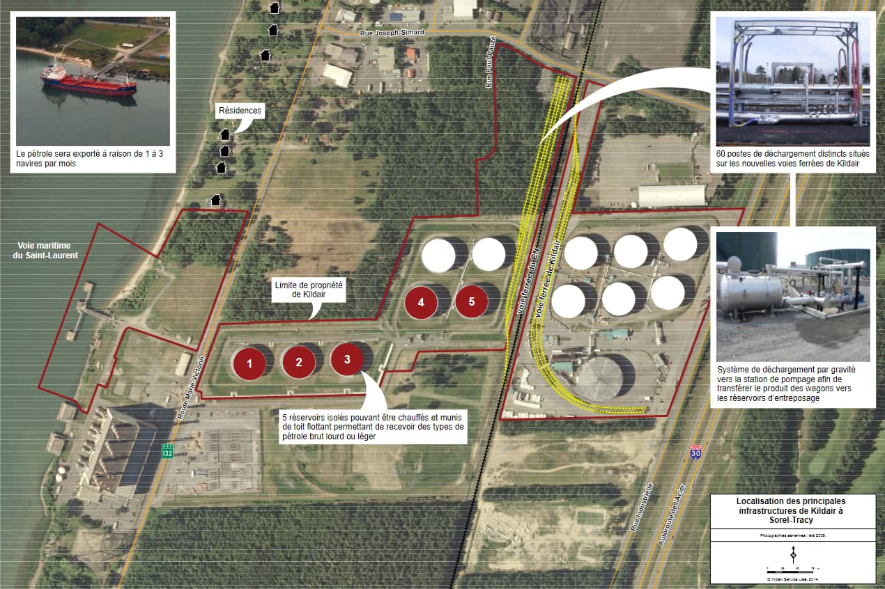 Localisation des principales infrastructures de Kildair à Sorel-Tracy en 2014, image publiée par Le Devoir