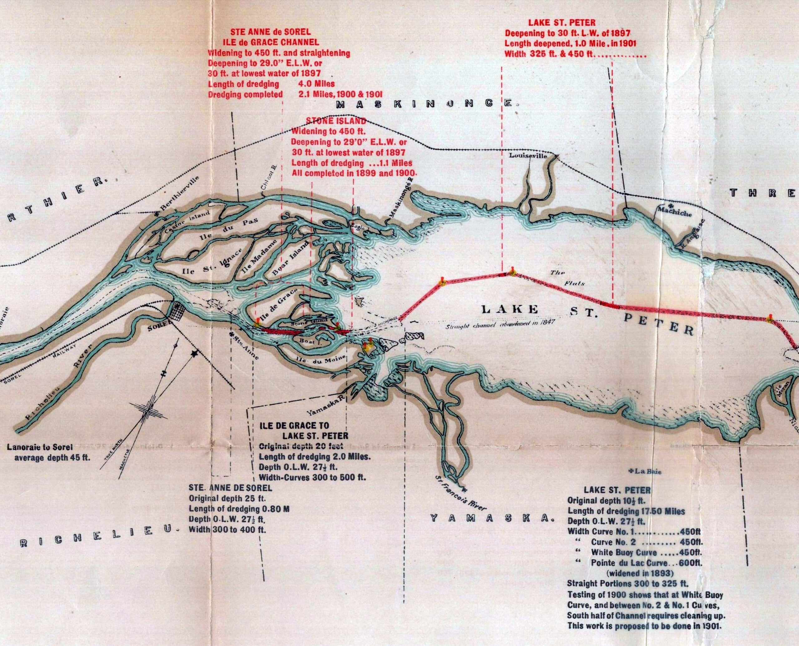 Section de la carte River St. Lawrence ship Channel between Montreal and Quebec, (1901)